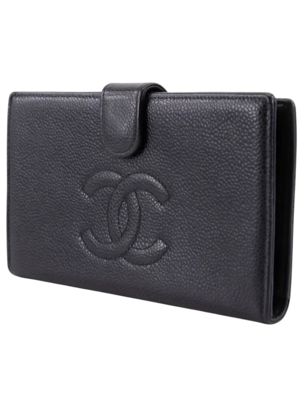 Chanel CC Logo Caviar Leather Black Wallet
